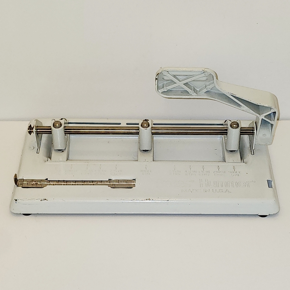 Vintage Bates Hummer METAL 3 Three Hole Punch Heavy Duty Adjustable TESTED Clean